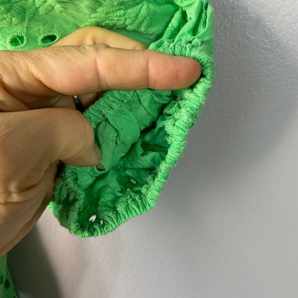 PINCH Green Eyelet Puff Sleeve Ruffle Neck Blouse Medium - Picture 6 of 12